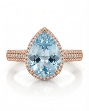 Cordelle Halo Pear Cut Aquamarine Diamond Rope Band Ring Setting in Rose Gold, side profile | SARATTI