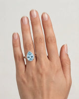 Cordelle Halo Pear Cut Aquamarine Diamond Rope Band Ring Setting in Rose Gold, top view | SARATTI