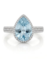 Cordelle Halo Pear Cut Aquamarine Diamond Rope Band Ring Setting in White Gold, front view | SARATTI