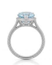 Cordelle Halo Pear Cut Aquamarine Diamond Rope Band Ring Setting in White Gold, rope band detail | SARATTI