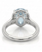 Cordelle Halo Pear Cut Aquamarine Diamond Rope Band Ring Setting in White Gold, top view | SARATTI