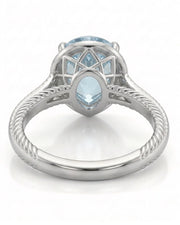 Cordelle Halo Pear Cut Aquamarine Diamond Rope Band Ring Setting in White Gold, top view | SARATTI