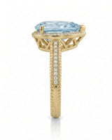 Cordelle Halo Pear Cut Aquamarine Diamond Rope Band Ring Setting in Yellow Gold, rear gallery view | SARATTI