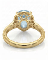 Cordelle Halo Pear Cut Aquamarine Diamond Rope Band Ring Setting in Yellow Gold, rope band detail | SARATTI