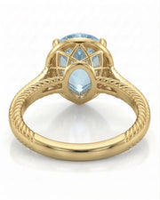 Cordelle Halo Pear Cut Aquamarine Diamond Rope Band Ring Setting in Yellow Gold, rope band detail | SARATTI