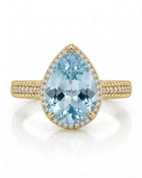Cordelle Halo Pear Cut Aquamarine Diamond Rope Band Ring Setting in Yellow Gold, side profile | SARATTI
