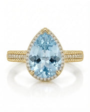 Cordelle Halo Pear Cut Aquamarine Diamond Rope Band Ring Setting in Yellow Gold, side profile | SARATTI