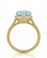 Cordelle Halo Pear Cut Aquamarine Diamond Rope Band Ring Setting in Yellow Gold, top view | SARATTI