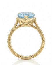 Cordelle Halo Pear Cut Aquamarine Diamond Rope Band Ring Setting in Yellow Gold, top view | SARATTI