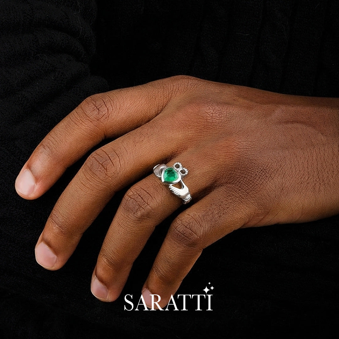 coronet heart emerald ring white gold bezel heart setting | SARATTI