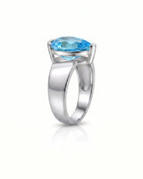 Courant pear-cut Aquamarine sculptural open-band solitaire ring setting in Platinum, front view | SARATTI