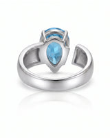 Courant pear-cut Aquamarine sculptural open-band solitaire ring setting in Platinum, top view | SARATTI