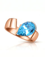 Courant pear-cut Aquamarine sculptural open-band solitaire ring setting in Rose Gold, 45-degree view | SARATTI