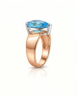 Courant pear-cut Aquamarine sculptural open-band solitaire ring setting in Rose Gold, front view | SARATTI