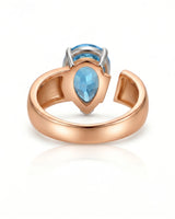 Courant pear-cut Aquamarine sculptural open-band solitaire ring setting in Rose Gold, profile view | SARATTI