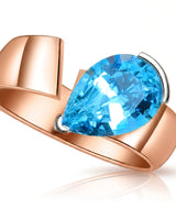 Courant pear-cut Aquamarine sculptural open-band solitaire ring setting in Rose Gold, top view | SARATTI