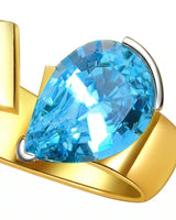 Courant pear-cut Aquamarine sculptural open-band solitaire ring setting in White Gold, alternate 45-degree view | SARATTI