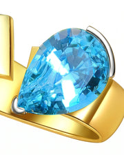 Courant pear-cut Aquamarine sculptural open-band solitaire ring setting in White Gold, alternate 45-degree view | SARATTI
