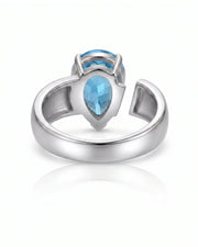 Courant pear-cut Aquamarine sculptural open-band solitaire ring setting in White Gold, side view | SARATTI