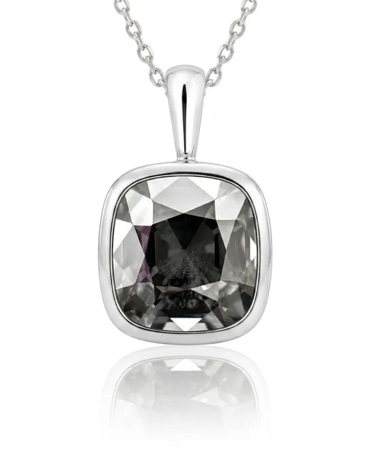 Cushion Cut Gray Spinel bezel-set pendant setting in white metal, front view | SARATTI