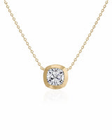 SOLARA Bezel-Set Cushion Cut solitaire necklace setting in yellow gold, front view | SARATTI