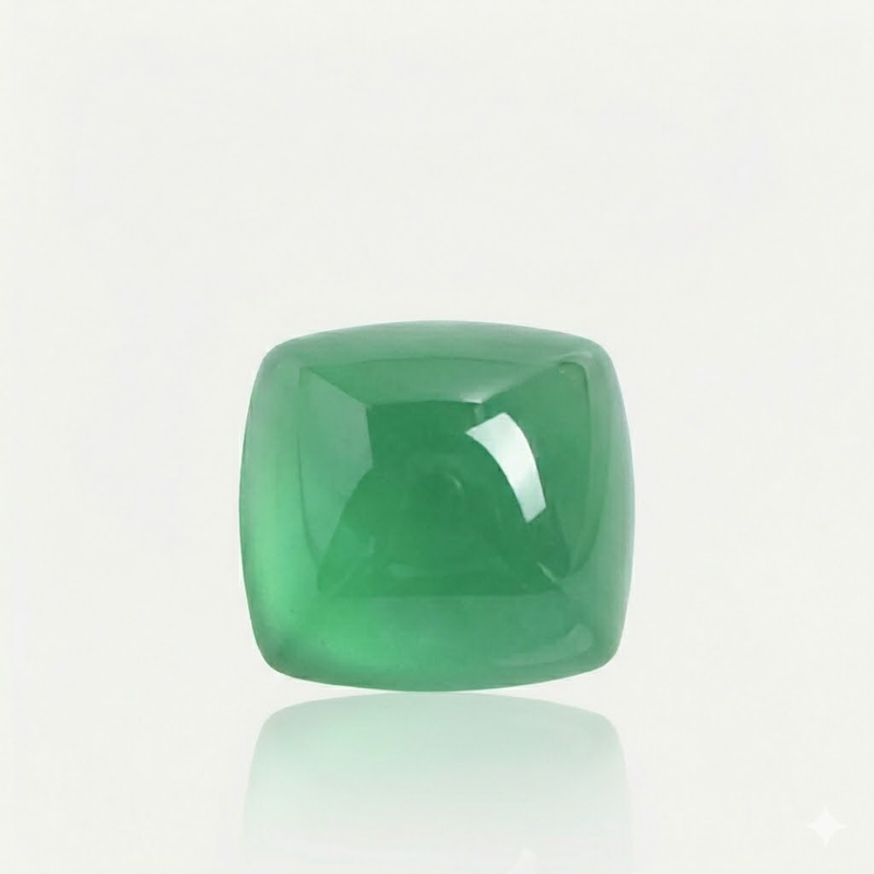 Green gemstone on a light gray background - 1.72 carats Natural Muzo Green Emerald | Sugarloaf Cabochon – 7.37 × 7.33 × 4.19mm