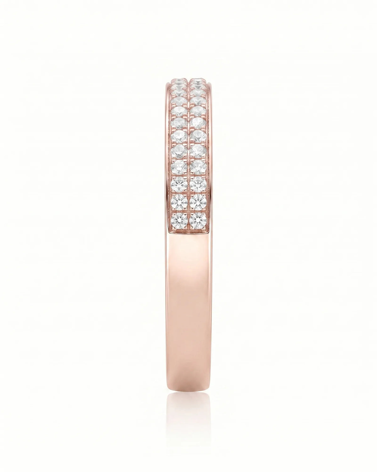 18K rose gold diamond infinity band, angled studio view | SARATTI