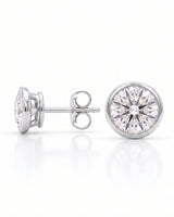 1.00 ct. tw. lab-grown round diamond full-bezel stud earrings in 14K white gold, bezel detail | SARATTI