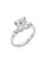 Diane 1 carat F-colour princess natural diamond three-stone ring in platinum, 45-degree hero view | SARATTI