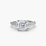 ÉCLAT – Asscher Cut Wide Pavé Solitaire Ring Setting in White Gold | SARATTI