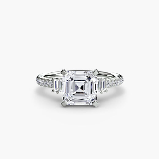 ÉCLAT – Asscher Cut Wide Pavé Solitaire Ring Setting in White Gold | SARATTI