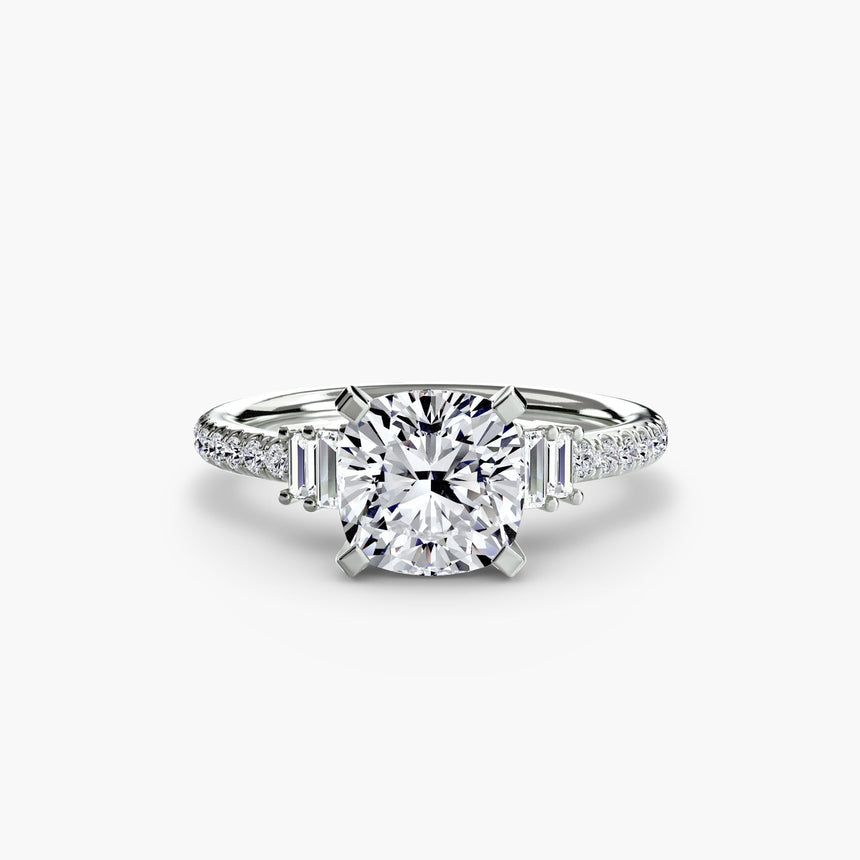 ÉCLAT – Cushion Cut Wide Pavé Solitaire Ring Setting – White Gold view | SARATTI