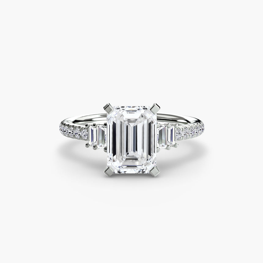 ÉCLAT Emerald Cut wide pavé solitaire ring setting in 950 Platinum | SARATTI
