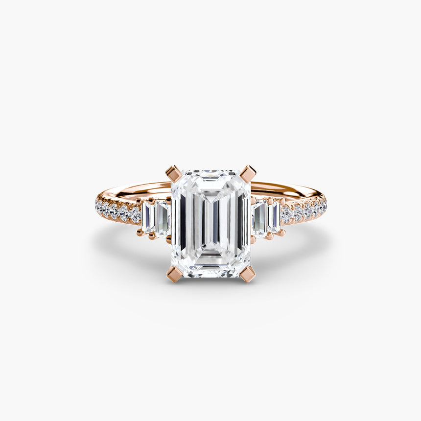 ÉCLAT Emerald Cut wide pavé solitaire ring setting in Rose Gold | SARATTI