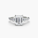 ÉCLAT Emerald Cut wide pavé solitaire ring setting in White Gold | SARATTI