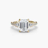 ÉCLAT Emerald Cut wide pavé solitaire ring setting in Yellow Gold | SARATTI
