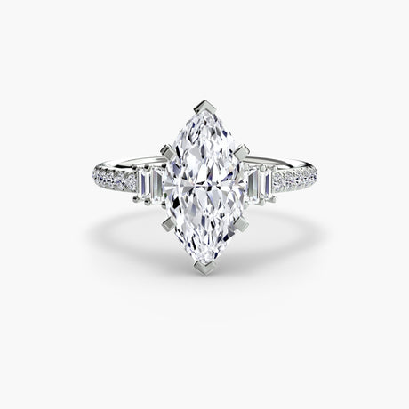 ÉCLAT – Marquise Cut Wide Pavé Solitaire Ring Setting in White Gold | SARATTI