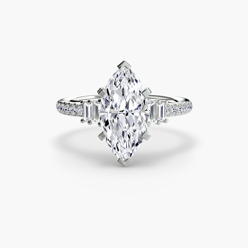 ÉCLAT – Marquise Cut Wide Pavé Solitaire Ring Setting in White Gold | SARATTI