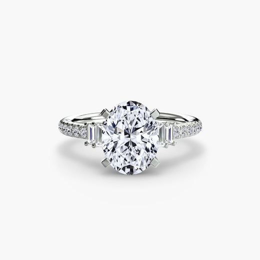 ÉCLAT Oval Cut wide pavé solitaire ring setting in White Gold | SARATTI
