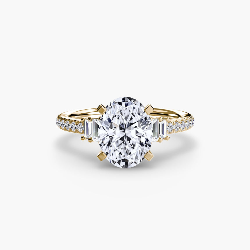 ÉCLAT Oval Cut wide pavé solitaire ring setting in Yellow Gold | SARATTI