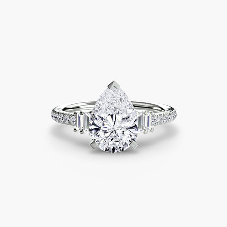 ÉCLAT – Pear Cut Wide Pavé Solitaire Ring Setting in White Gold | SARATTI