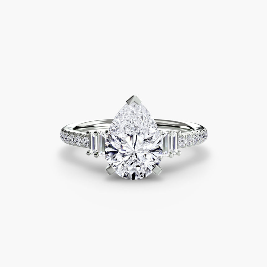 ÉCLAT – Pear Cut Wide Pavé Solitaire Ring Setting in White Gold | SARATTI