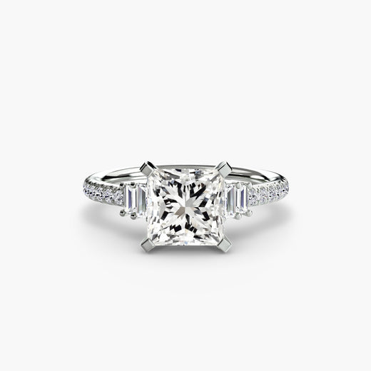 ÉCLAT – Princess Cut Wide Pavé Solitaire Ring Setting in White Gold | SARATTI