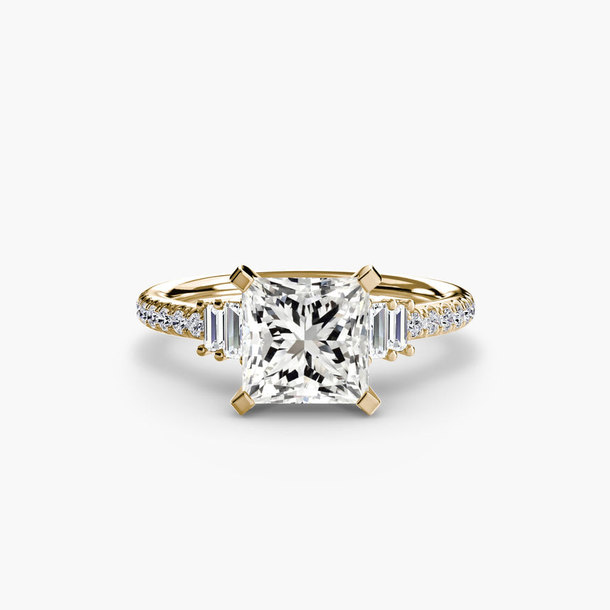 ÉCLAT – Princess Cut Wide Pavé Solitaire Ring Setting in Yellow Gold | SARATTI