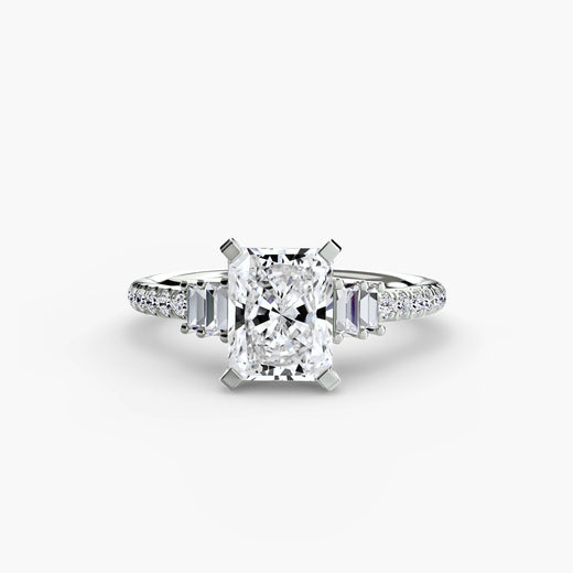 ÉCLAT Radiant Cut Wide Pavé Solitaire Ring Setting in White Gold | SARATTI