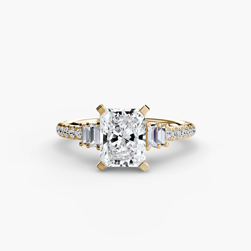 ÉCLAT Radiant Cut Wide Pavé Solitaire Ring Setting in Yellow Gold | SARATTI