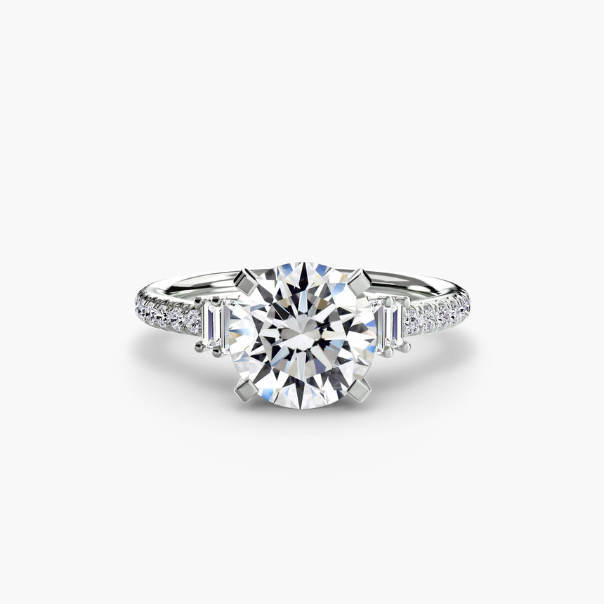 ÉCLAT – Round Cut Wide Pavé Solitaire Ring Setting in White Gold | SARATTI