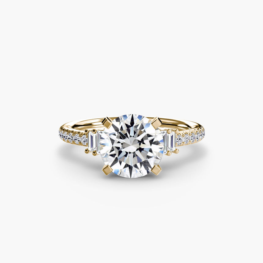 ÉCLAT – Round Cut Wide Pavé Solitaire Ring Setting in Yellow Gold | SARATTI