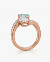 Élan Céleste pear-cut Aquamarine bypass ring setting in rose gold, side profile showing separate open baskets | SARATTI