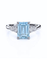 Élané emerald cut Aquamarine diamond accent ring setting in Platinum, front view | SARATTI